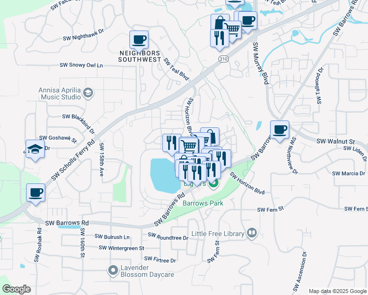 map of restaurants, bars, coffee shops, grocery stores, and more near 15060 Southwest Mallard Drive in Beaverton