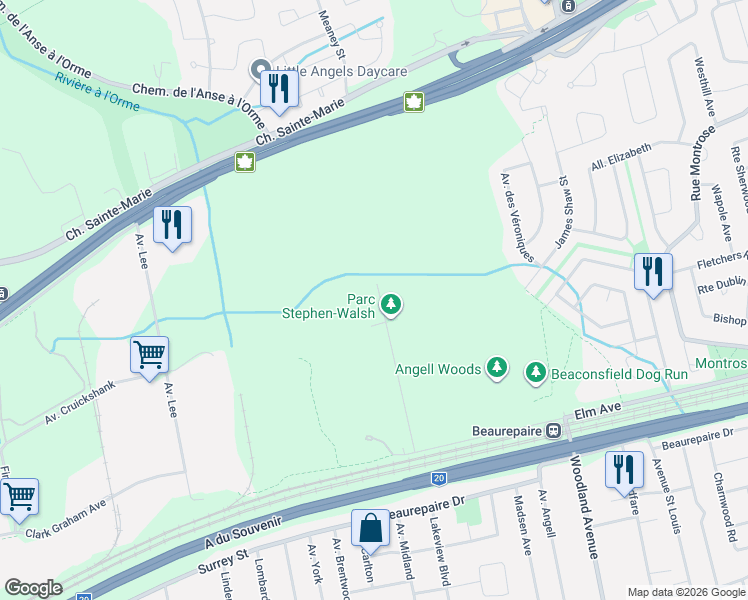 map of restaurants, bars, coffee shops, grocery stores, and more near 210 Boulevard Lakeview in Beaconsfield