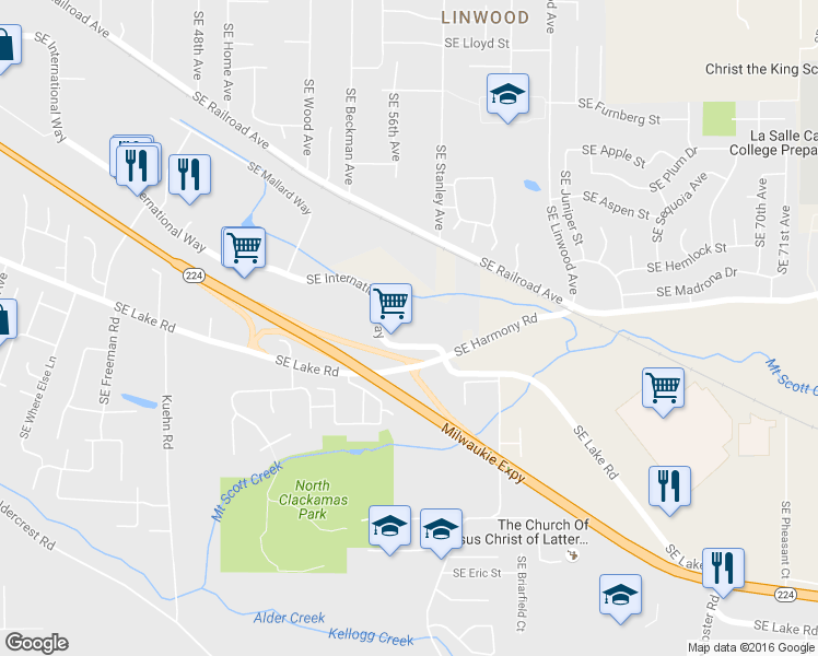 map of restaurants, bars, coffee shops, grocery stores, and more near 5699 Southeast International Way in Portland