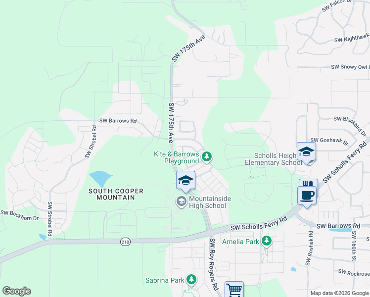 map of restaurants, bars, coffee shops, grocery stores, and more near 12302 Southwest 174th Terrace in Beaverton