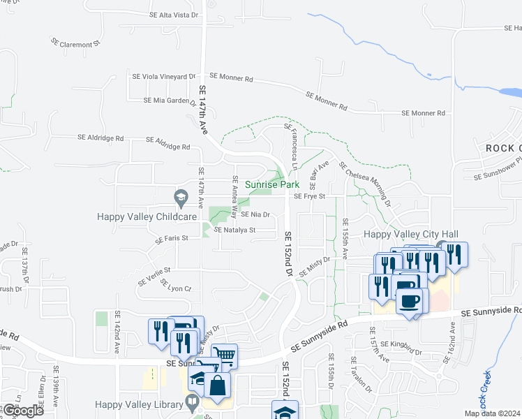 map of restaurants, bars, coffee shops, grocery stores, and more near 15065 Southeast Nia Drive in Happy Valley