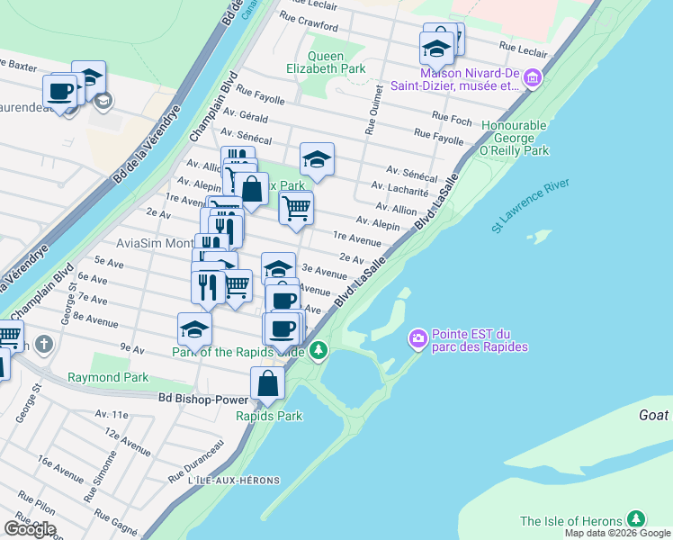 map of restaurants, bars, coffee shops, grocery stores, and more near 37 3e Avenue in Montréal