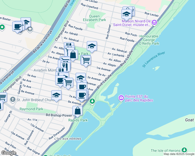 map of restaurants, bars, coffee shops, grocery stores, and more near in Montreal