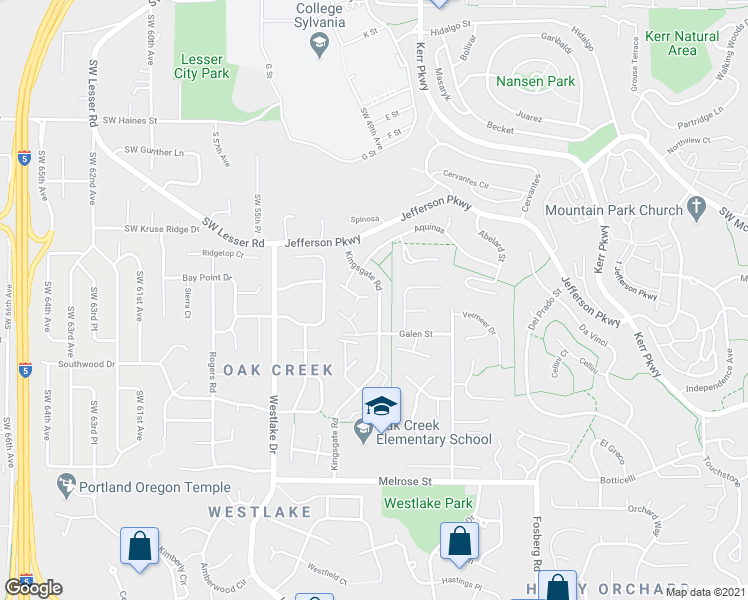 map of restaurants, bars, coffee shops, grocery stores, and more near 141 Kingsgate Road in Lake Oswego