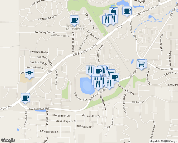 map of restaurants, bars, coffee shops, grocery stores, and more near 15270 Southwest Sparrow Loop in Beaverton