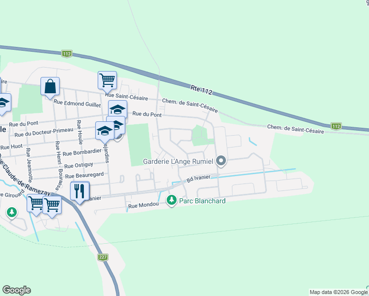 map of restaurants, bars, coffee shops, grocery stores, and more near 2305 Rue des Lobélies in Marieville