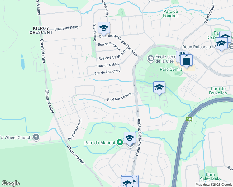 map of restaurants, bars, coffee shops, grocery stores, and more near 87 Rue d'Oslo in Gatineau