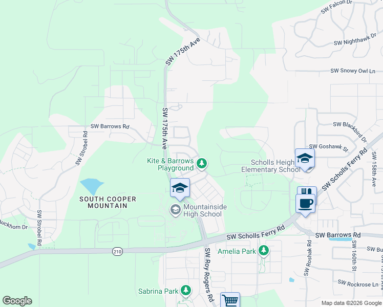 map of restaurants, bars, coffee shops, grocery stores, and more near 12250 Southwest Goose Lane in Beaverton