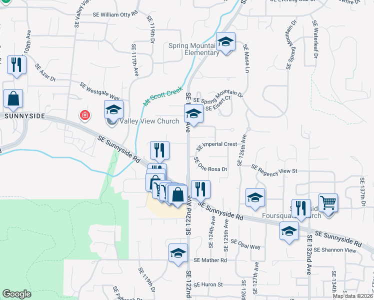 map of restaurants, bars, coffee shops, grocery stores, and more near 12273 Southeast Imperial Crest Street in Happy Valley