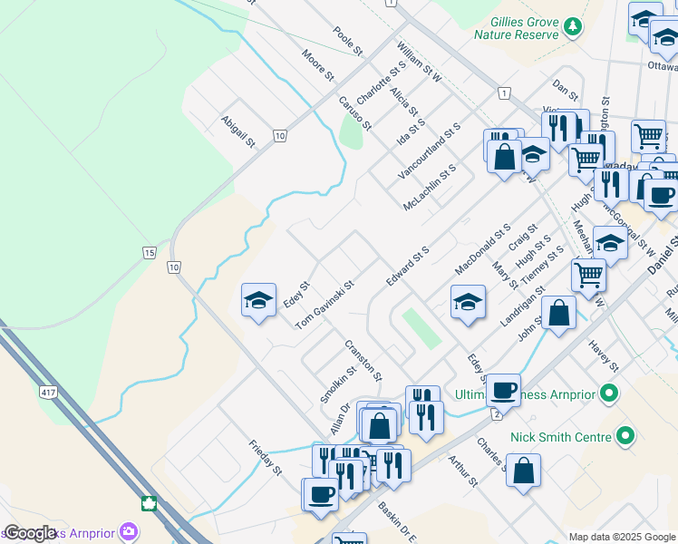 map of restaurants, bars, coffee shops, grocery stores, and more near in Arnprior