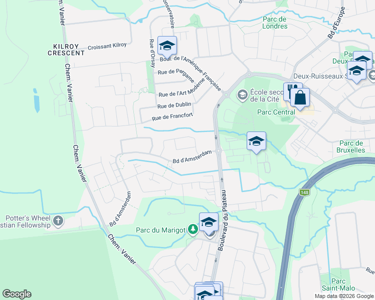 map of restaurants, bars, coffee shops, grocery stores, and more near 87 Rue d'Oslo in Gatineau