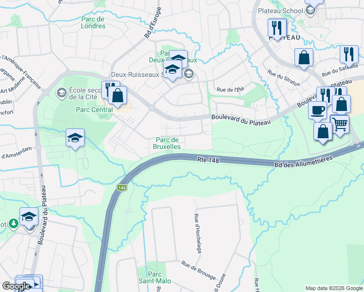 map of restaurants, bars, coffee shops, grocery stores, and more near 61 Rue de Bruxelles in Gatineau