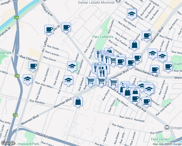 map of restaurants, bars, coffee shops, grocery stores, and more near 481 Rue Bourbonnais in Montréal