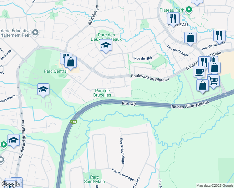 map of restaurants, bars, coffee shops, grocery stores, and more near 45 Rue de Bruxelles in Gatineau