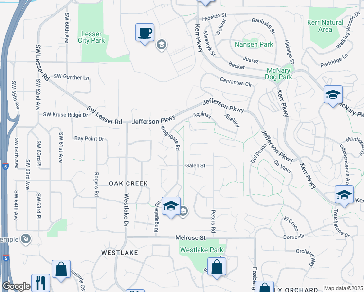 map of restaurants, bars, coffee shops, grocery stores, and more near 141 Kingsgate Road in Lake Oswego