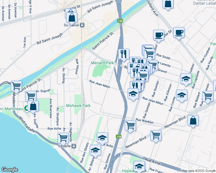 map of restaurants, bars, coffee shops, grocery stores, and more near Rue des Oblats in LaSalle