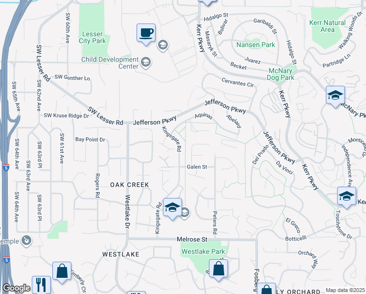 map of restaurants, bars, coffee shops, grocery stores, and more near 141 Kingsgate Road in Lake Oswego