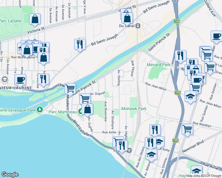 map of restaurants, bars, coffee shops, grocery stores, and more near 218 Rue Beauchamp in Montréal