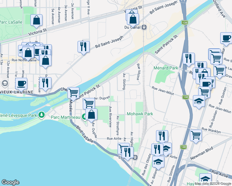 map of restaurants, bars, coffee shops, grocery stores, and more near 218 Rue Beauchamp in Montréal