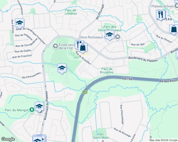 map of restaurants, bars, coffee shops, grocery stores, and more near 415 Rue de l'Atmosphère in Gatineau