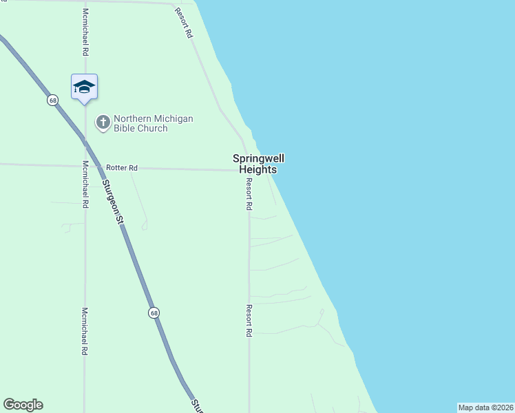 map of restaurants, bars, coffee shops, grocery stores, and more near 2117 Resort Road in Alanson