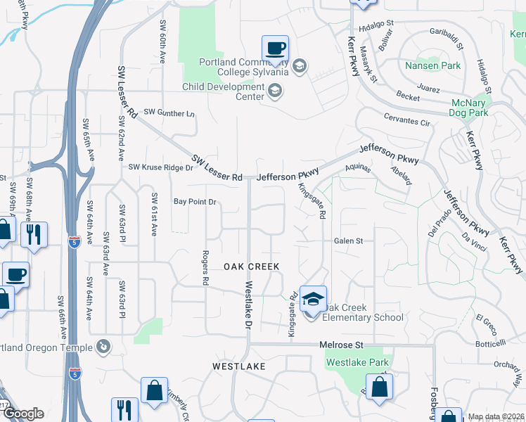 map of restaurants, bars, coffee shops, grocery stores, and more near 5570 Kilchurn Avenue in Lake Oswego
