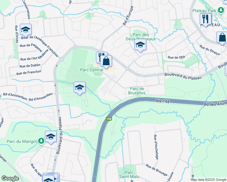 map of restaurants, bars, coffee shops, grocery stores, and more near 415 Rue de l'Atmosphère in Gatineau