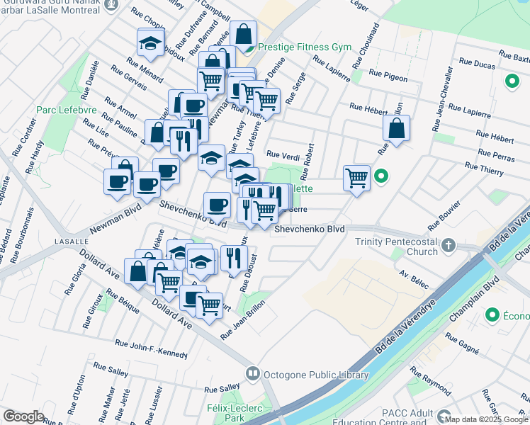 map of restaurants, bars, coffee shops, grocery stores, and more near 1470 Rue Serre in Montréal