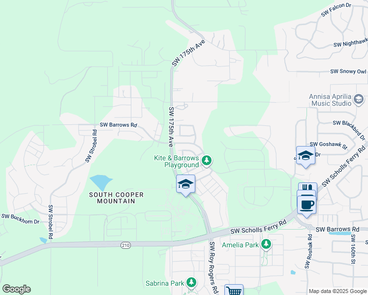 map of restaurants, bars, coffee shops, grocery stores, and more near 12210 Southwest Goose Lane in Beaverton