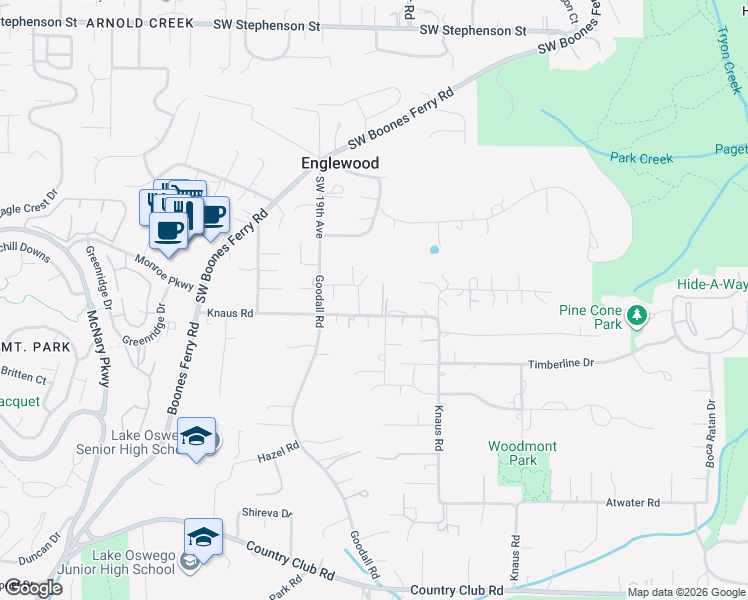 map of restaurants, bars, coffee shops, grocery stores, and more near 1823 Highlands Loop in Lake Oswego