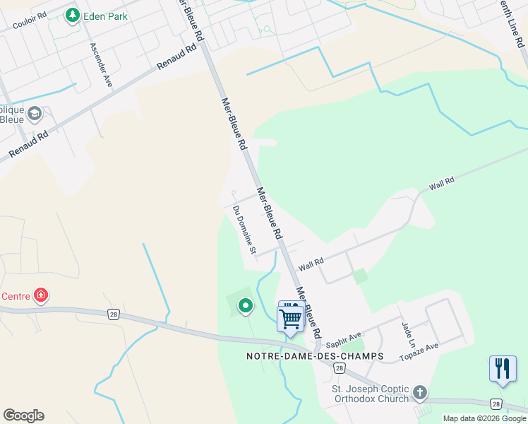 map of restaurants, bars, coffee shops, grocery stores, and more near 2540 Mer-Bleue Road in Ottawa