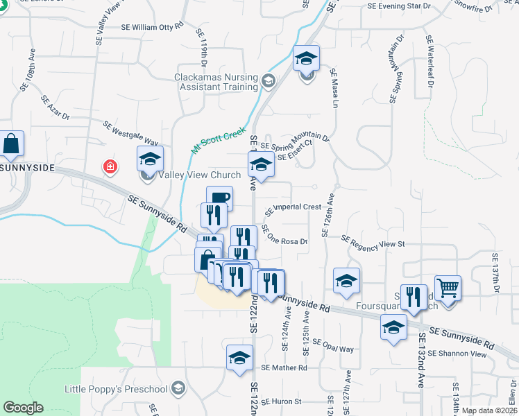 map of restaurants, bars, coffee shops, grocery stores, and more near 12273 Southeast Imperial Crest Street in Happy Valley