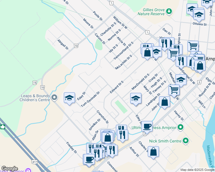 map of restaurants, bars, coffee shops, grocery stores, and more near 198 Edey Street in Arnprior