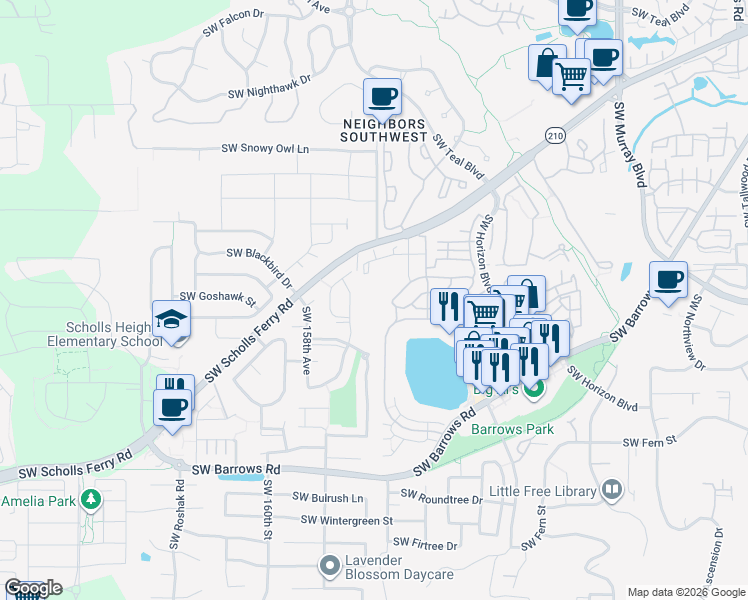 map of restaurants, bars, coffee shops, grocery stores, and more near 15584 Southwest Scholls Ferry Road in Beaverton