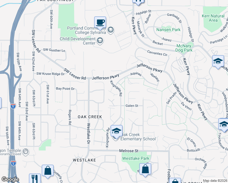 map of restaurants, bars, coffee shops, grocery stores, and more near 12 Crestfield Court in Lake Oswego