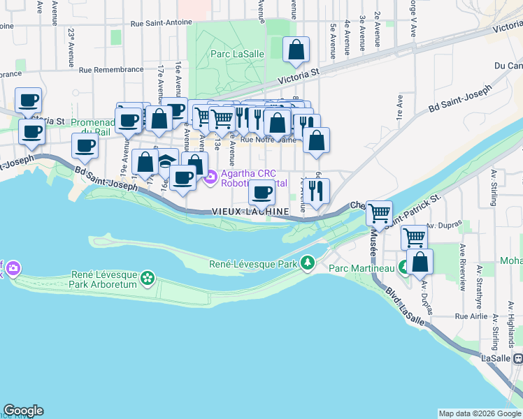 map of restaurants, bars, coffee shops, grocery stores, and more near 1004 Boulevard Saint-Joseph in Montréal