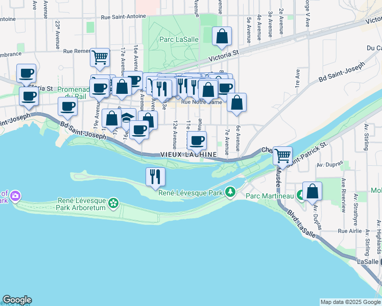 map of restaurants, bars, coffee shops, grocery stores, and more near 1060 Boulevard Saint Joseph in Montréal