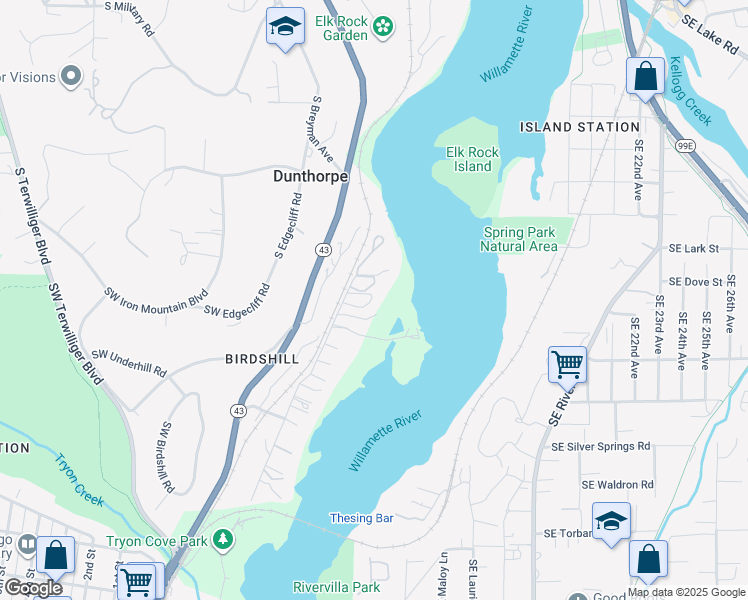 map of restaurants, bars, coffee shops, grocery stores, and more near 12950 South Fielding Road in Lake Oswego