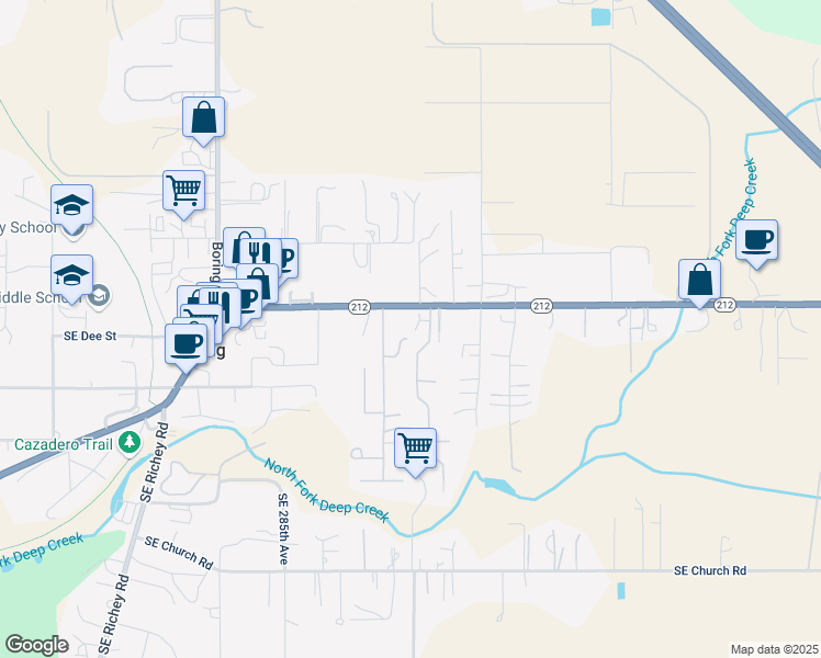 map of restaurants, bars, coffee shops, grocery stores, and more near 28932 Highway 212 in Boring
