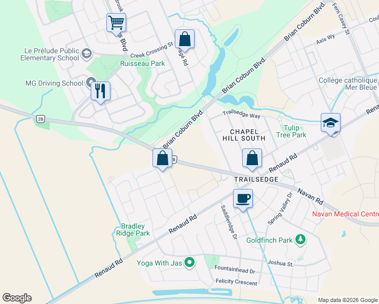 map of restaurants, bars, coffee shops, grocery stores, and more near 264 Paleo Heights in Ottawa