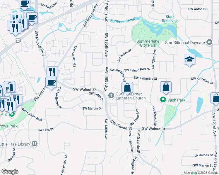 map of restaurants, bars, coffee shops, grocery stores, and more near 13444 Southwest Scotts Bridge Drive in Tigard
