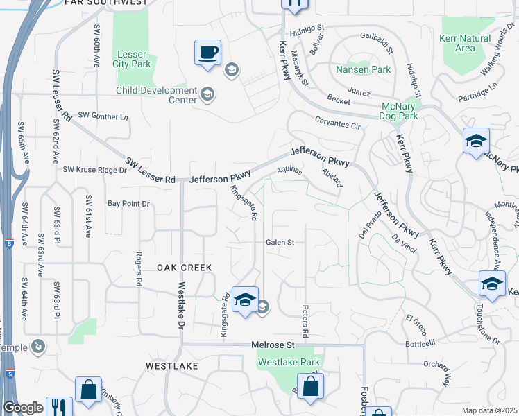 map of restaurants, bars, coffee shops, grocery stores, and more near 141 Kingsgate Road in Lake Oswego