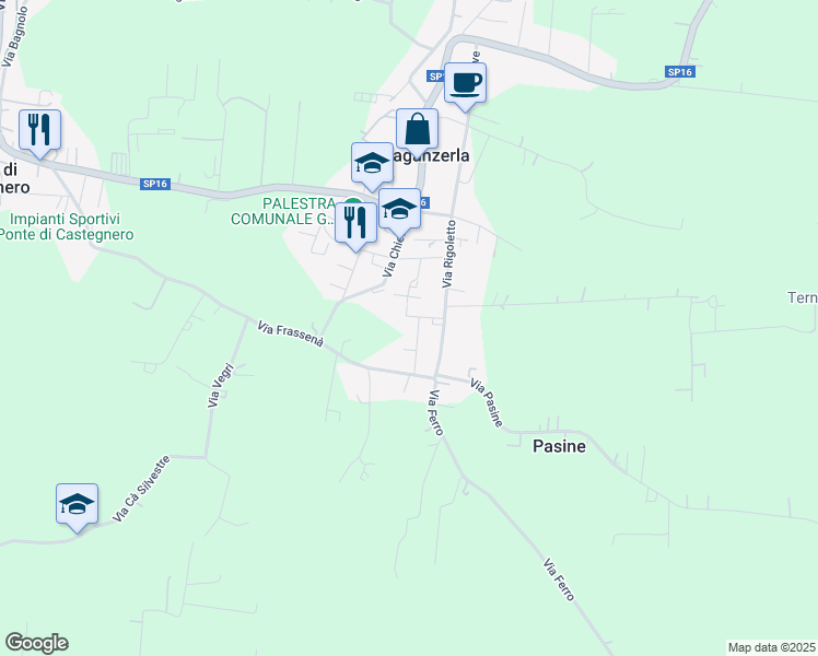 map of restaurants, bars, coffee shops, grocery stores, and more near 21 Via Ottorino Sanvido in Provincia di Vicenza