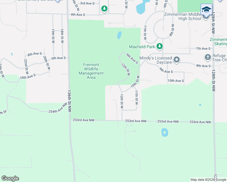 map of restaurants, bars, coffee shops, grocery stores, and more near 25461 12th Bay Street in Zimmerman