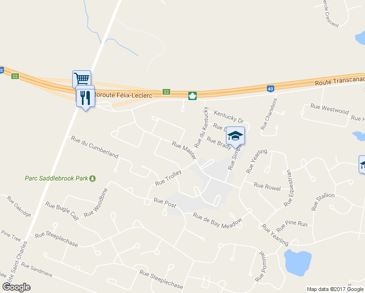map of restaurants, bars, coffee shops, grocery stores, and more near 2811 Rue Master in Saint-Lazare