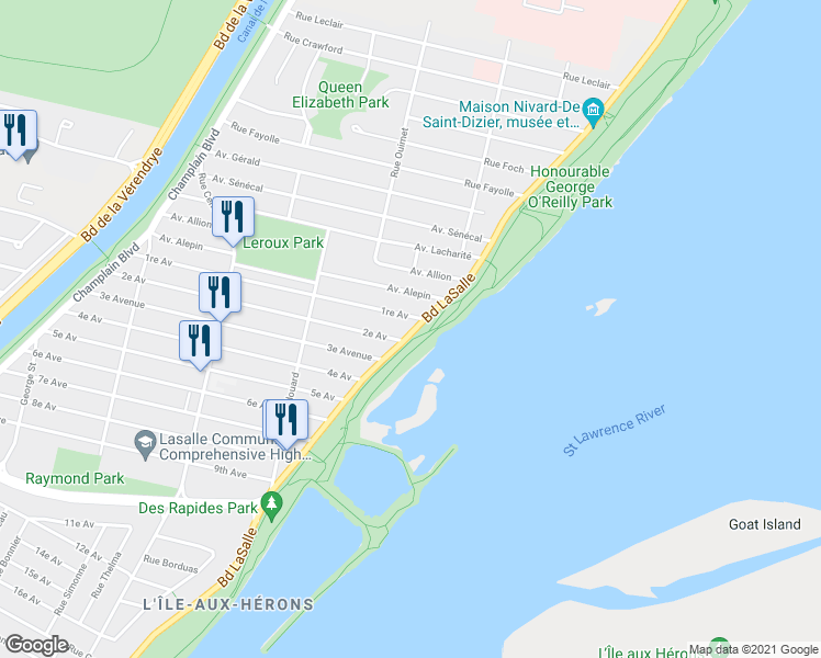 map of restaurants, bars, coffee shops, grocery stores, and more near 7571 Boulevard LaSalle in Montréal