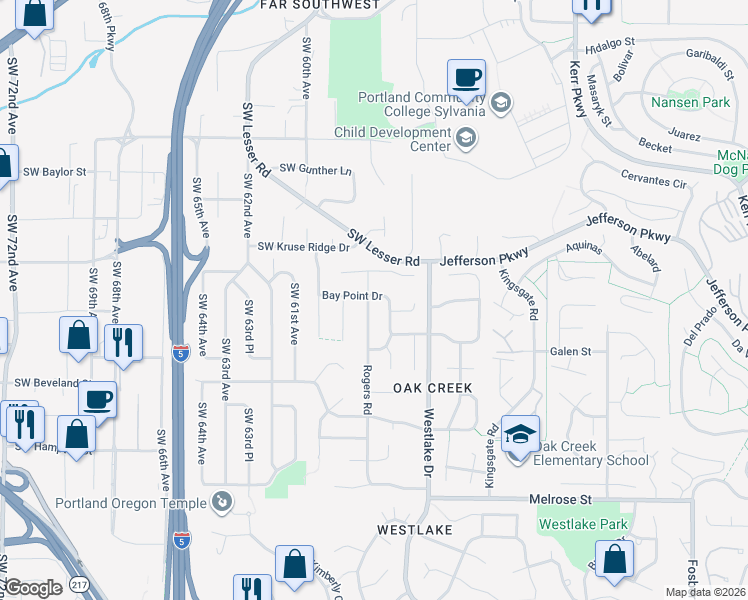 map of restaurants, bars, coffee shops, grocery stores, and more near 5868 Bay Point Drive in Lake Oswego