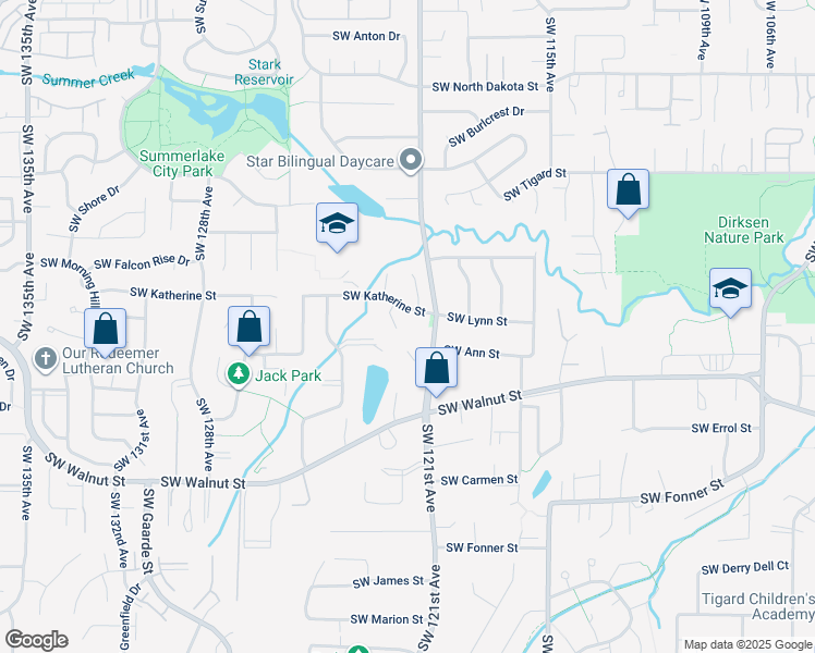 map of restaurants, bars, coffee shops, grocery stores, and more near 12150 Southwest 123rd Court in Portland