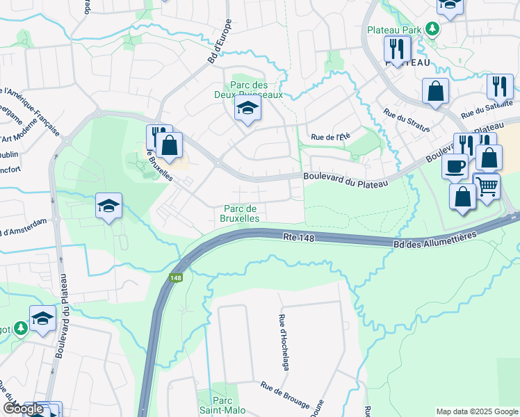 map of restaurants, bars, coffee shops, grocery stores, and more near 57 Rue de Bruxelles in Gatineau