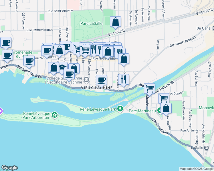 map of restaurants, bars, coffee shops, grocery stores, and more near 20 9e Avenue in Montréal